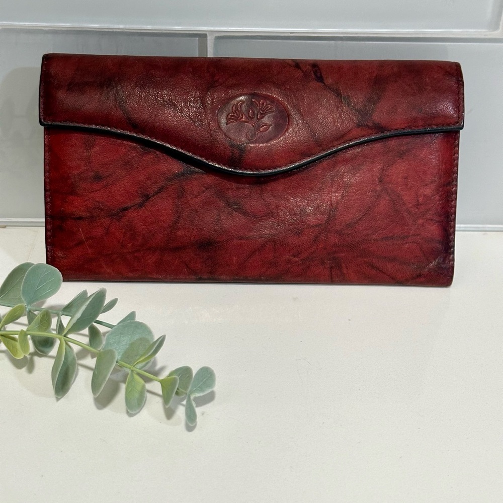 Vintage Buxton Top Grain Cowhide Leather Organizer Clutch Wallet Burgundy